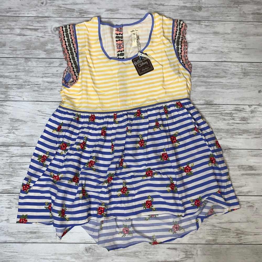 Matilda Jane Striped Yellow and Blue Blouse with Floral Details